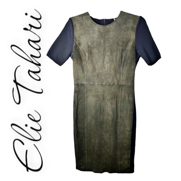 ELIE TAHARI Emily Lamb Suede Colorblock Sheath Dress, Size 6 - Picture 3 of 10
